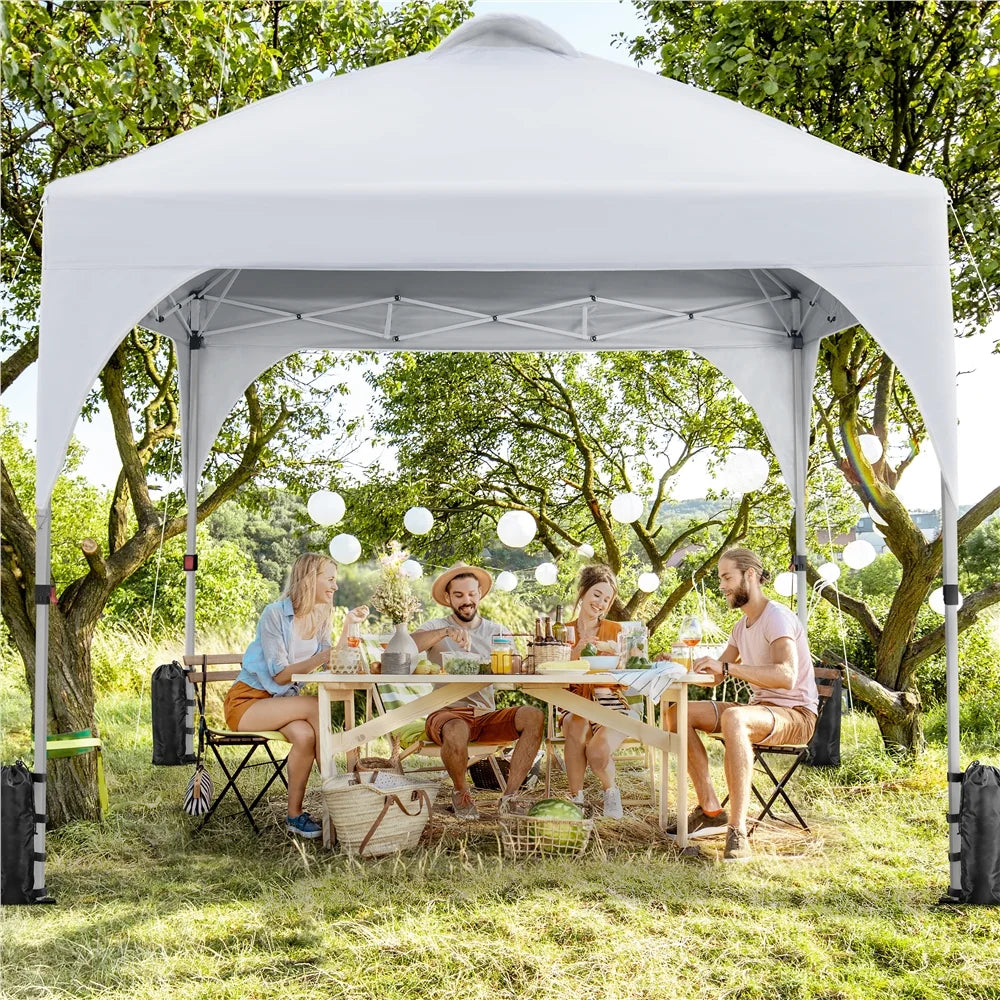 Topeakmart 8x8ft Pop Up Canopy Tent with Adjustable Height and Roller Bag, White