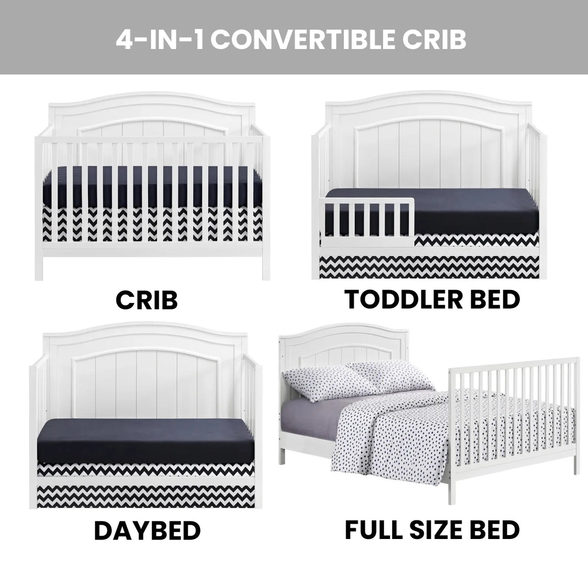 Oxford Baby North Bay 4-in-1 Convertible Crib, Snow White, GREENGUARD Gold Certified, Wooden Crib