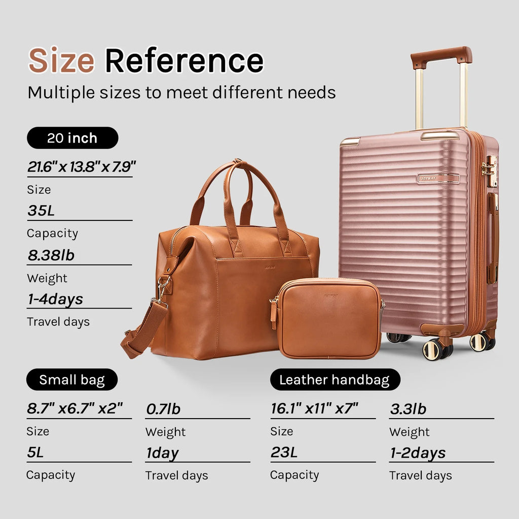 Joyway 3-Piece Carry-On Luggage Set with Swivel TSA Lock and Leather Carry Bag