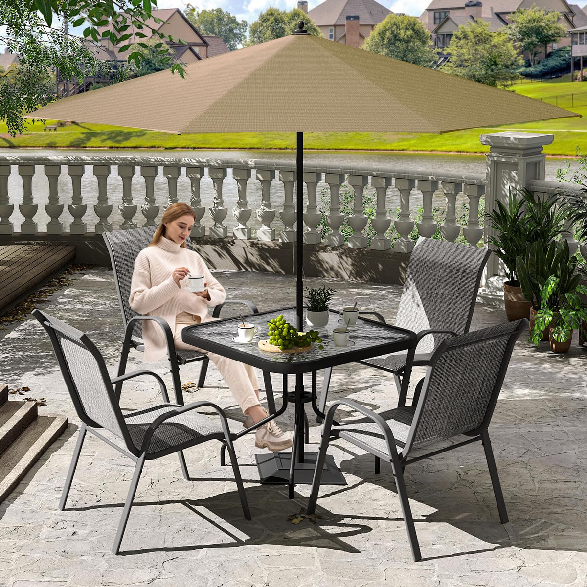Amopatio Outdoor Dining Set of 5, Patio Table and Chairs Set