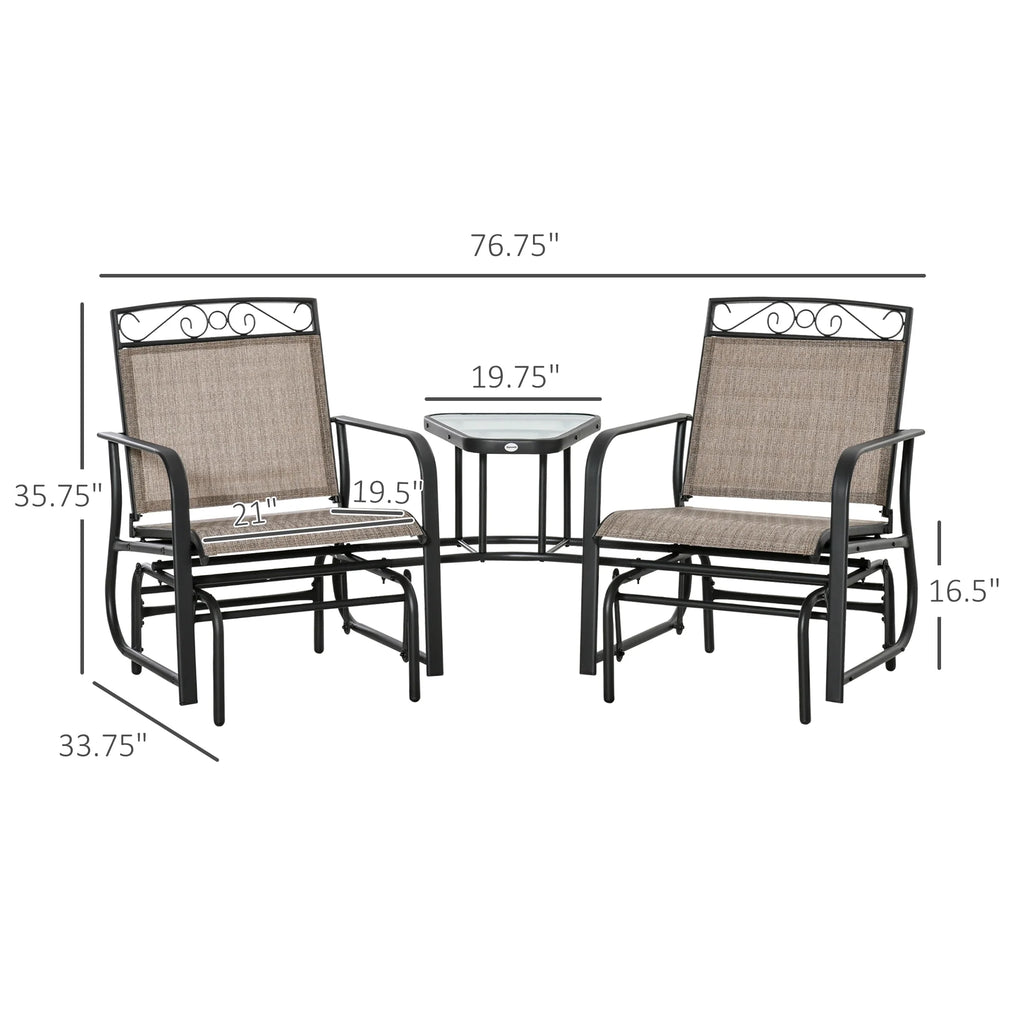 Outsunny Outdoor Glider Chairs with Coffee Table, Patio 2-Seat Rocking Chair Swing with Breathable Sling for Backyard, Garden and Porch, Black