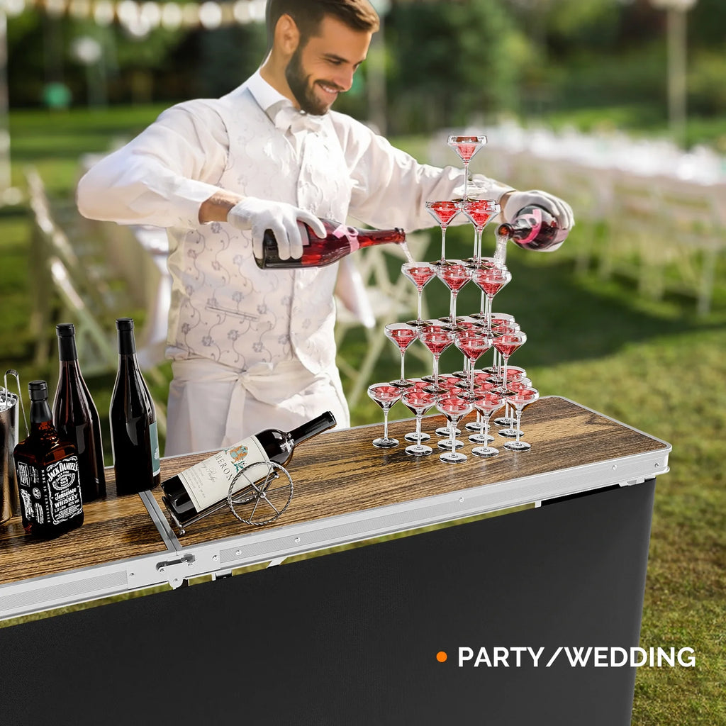Ktaxon 78" Foldable Bar Table, Mobile Bar with 3-Tier Shelves & Carry Bag - Perfect for Events, Parties, Camping, Picnics, Tradeshows, and Both Outdoor/Indoor Use (Comes with Black Skirt, Black)