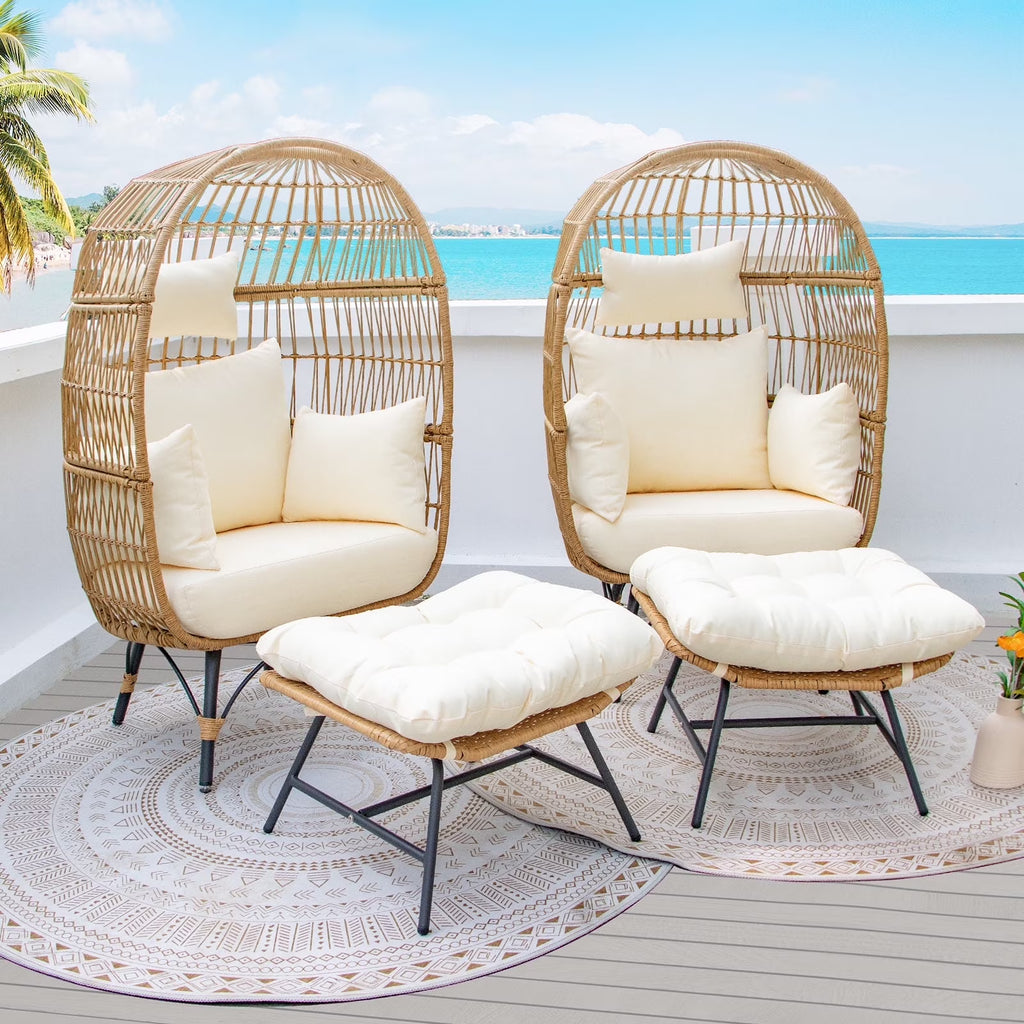 RADIATA 6-Piece Boho Patio Furniture Set, Outdoor Wicker Sectional Sofa Conversation Set with Ice Bucket & Coffee Table, 500lbs Capacity, Beige