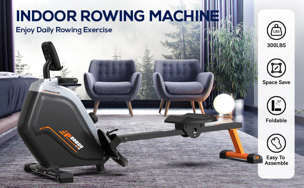 Pooboo Build-in Bluetooth Magnetic Rowing Machines Rower Foldable 16 Level Resistance Indoor Rower Machines Home Exercise 350lb