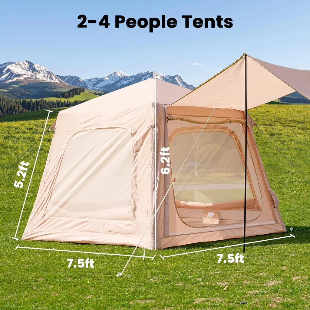 Inflatable Tents for Camping, Blow Up Tent with Canopy, Easy Setup Inflatable Camping Tent with Stove Jack, Waterproof Oxford Air Glamping Tents for Camping Adult 8-10 Person