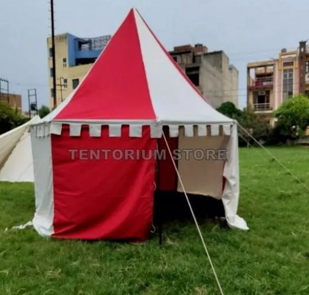 WEEKEND SALE Medieval Round Pavilion Red & White 5m Tent Functional water Resistant Camping Tent
