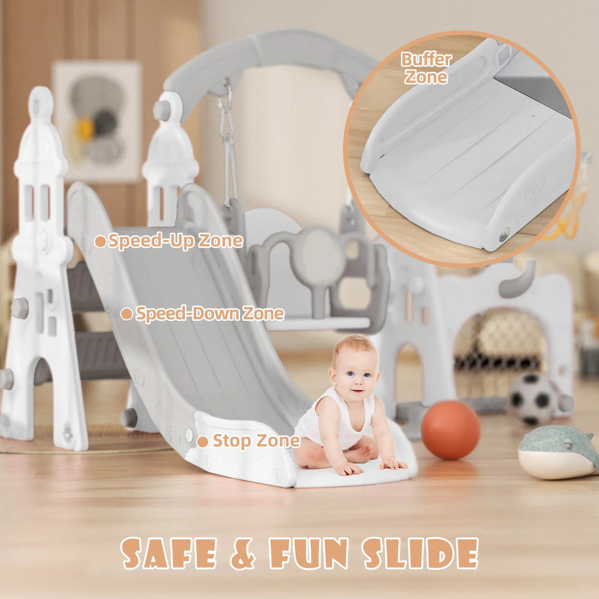 KORIMEFA 6-in-1 Kids Slide and Swing Set - Perfect for Toddlers 1-6 Years - Indoor and Outdoor Playground Slide, Swing, Basketball Hoop, and Climber Toy