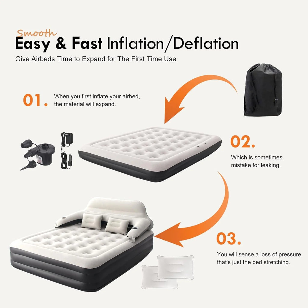 Twin Size Air Sofa Bed Mattress with Headboard and Pump,Blow Up Couch Inflatable Bed