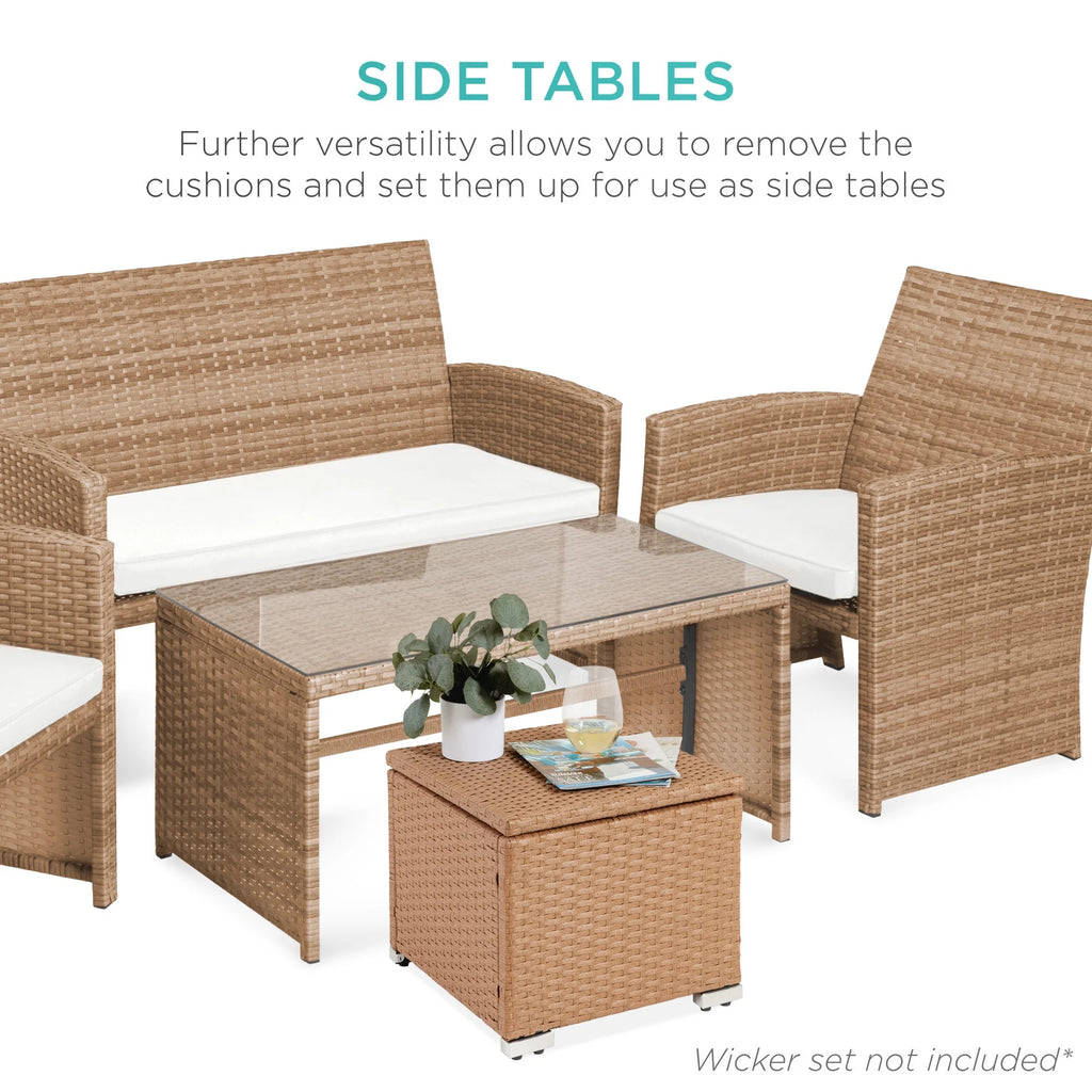 Best Choice Products Set of 2 Wicker Ottomans, Multipurpose Furniture w/ Removable Cushions - Brown/Beige