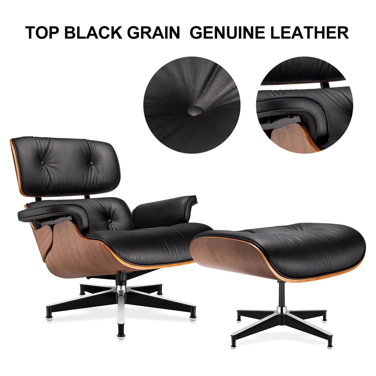 Lounge Chair, Mid Century Lounge Chair,Top Grain Leather Sofa for Living Room, Indoor Modern Lounge Chair and Ottoman Set, Chaise Lounge for Office, Study