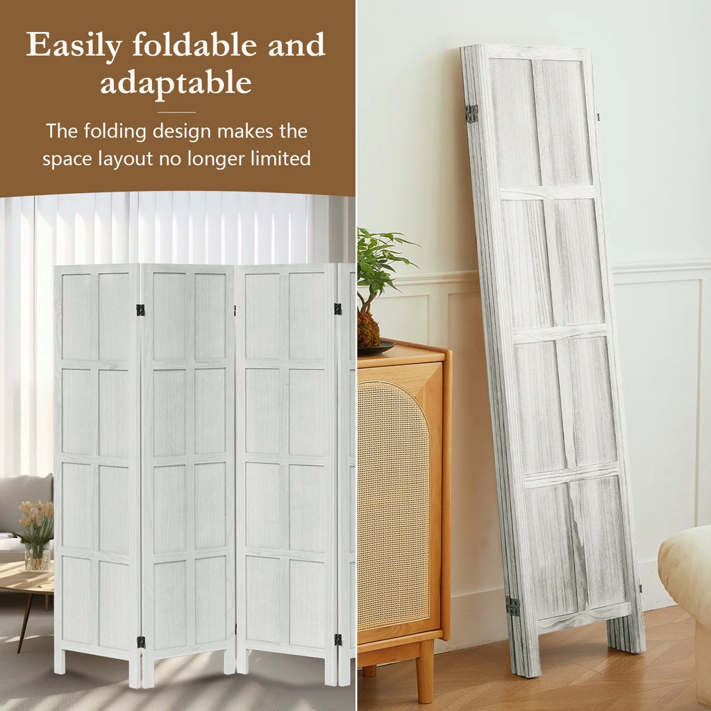Aletheiawu 4 Panel Room Divider Wall and Folding Privacy Screens No Installation Required White