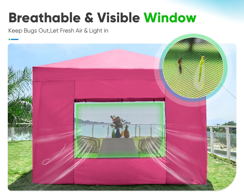 Quictent 8'x8' Pop up Canopy Tent with Sidewalls Instant Outdoor Gazebo Canopy Tent Shelter Enclosed Waterproof, with Wheeled Bag (Pink)