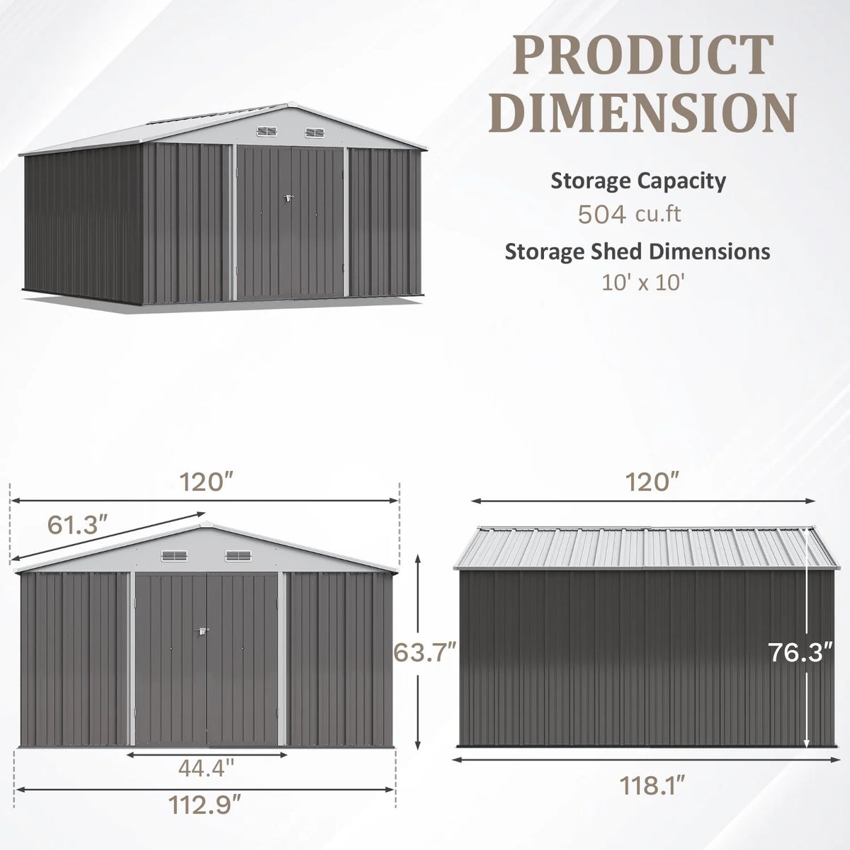 Devoko 10x8 Ft Metal Storage Shed, Lockable Steel Garden Shed for Patio Backyard Outdoor Tools, Brown