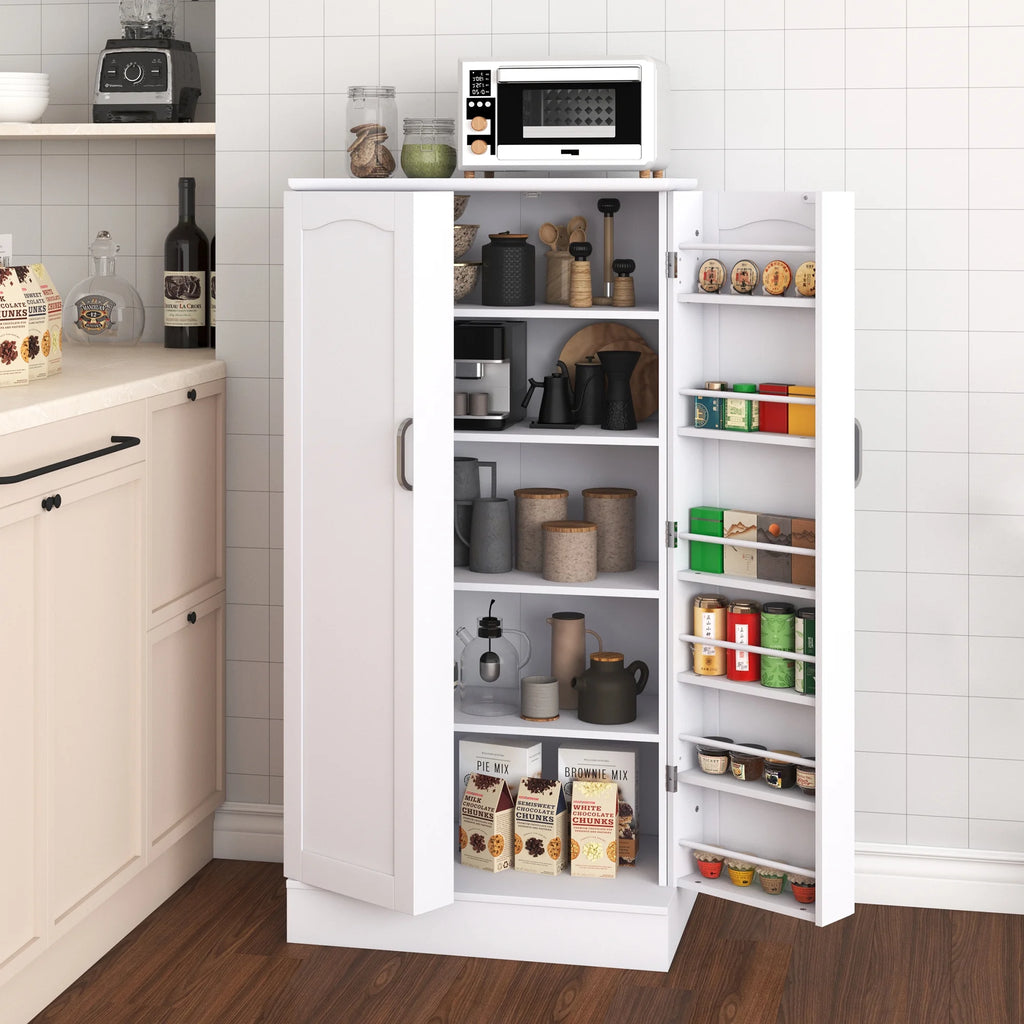 47 Kitchen Pantry Cabinet, White Buffet Cupboards Sideboard with Doors & Adjustable Shelves, Kitchen