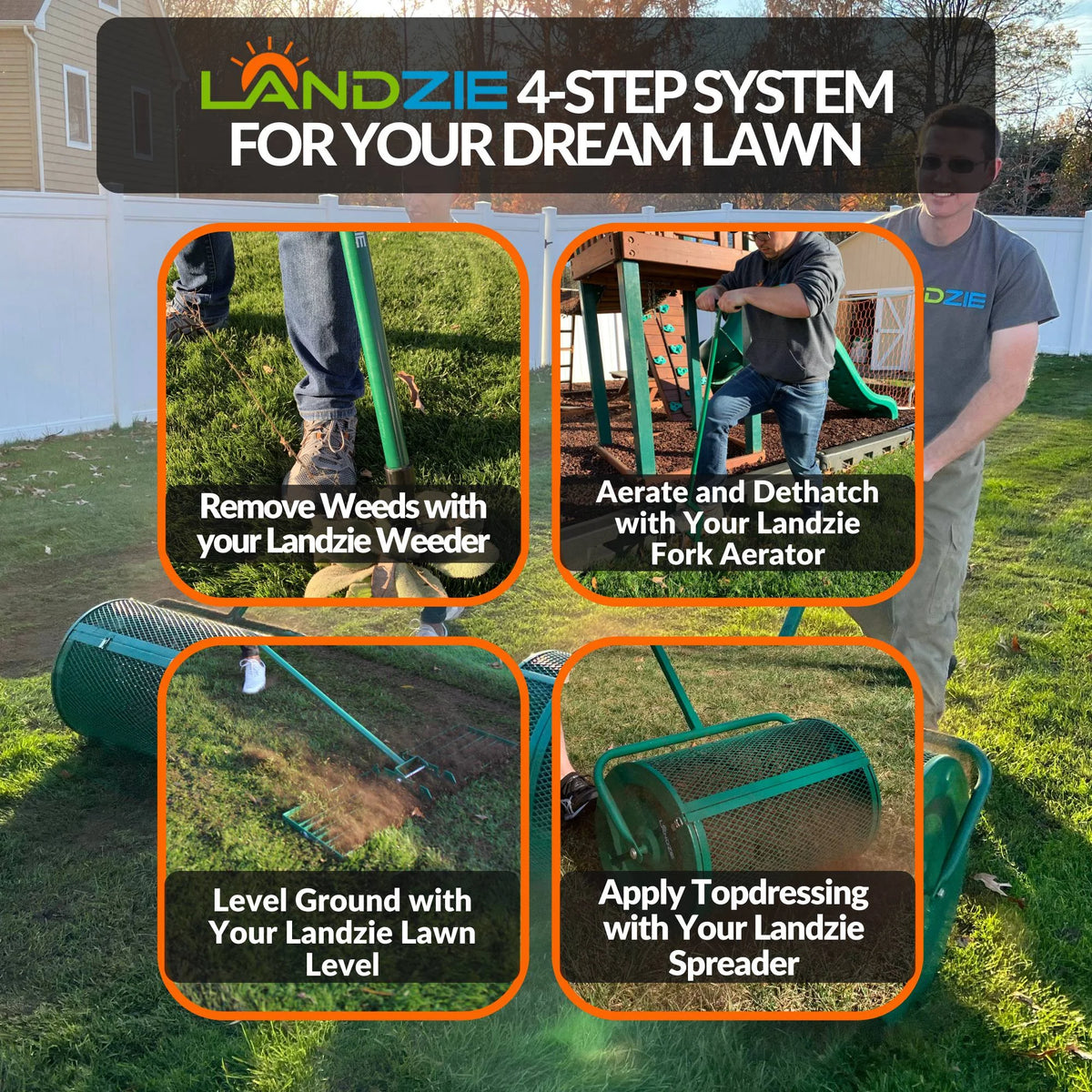 LANDZIE Drag Harrow Driveway Grader Landscape Power Rake for ATV, UTV, Tractor, Mower - 4 ft Reinforced Steel (Two 2 ft Sections) - Tow Behind Yard Lawn Leveling Tool with 4 ft Heavy Duty Chain