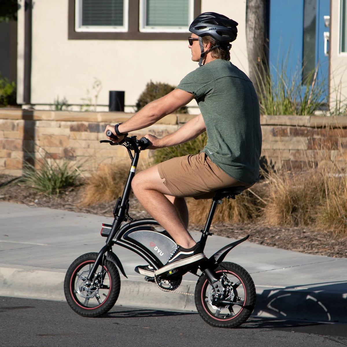 D DYU 14" Folding Electric Bike for Adults Teens, 15.5MPH Cruiser E Bike, 250W 36V/10AH, Pedal-Assist, Step-Through Frame Electric Commuter Bike, Complies to UL2849