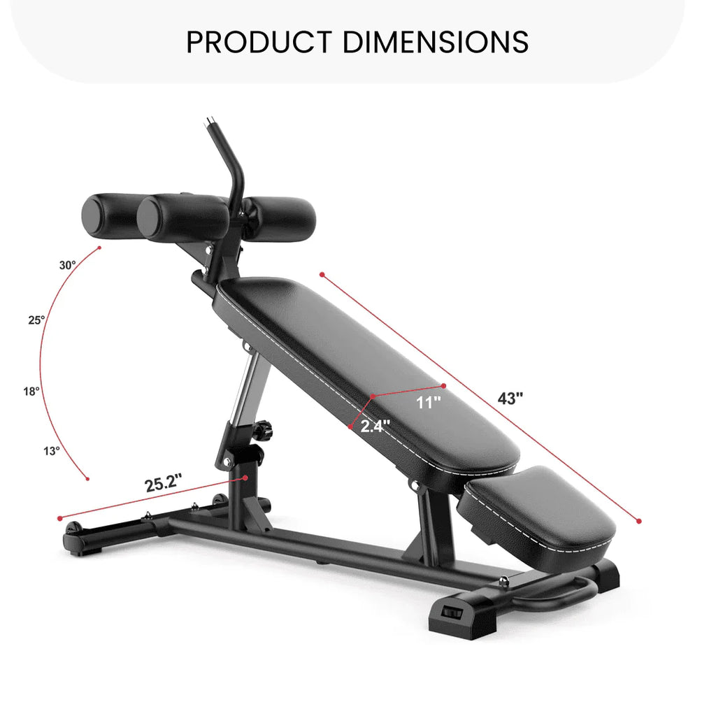 Finer Form Semi, Commercial Sit Up Bench Elite, Reverse Crunch Handle for Ab Exercises, Reverse Crunch and Decline Sit Up with 4 Adjustable Height Settings, Black