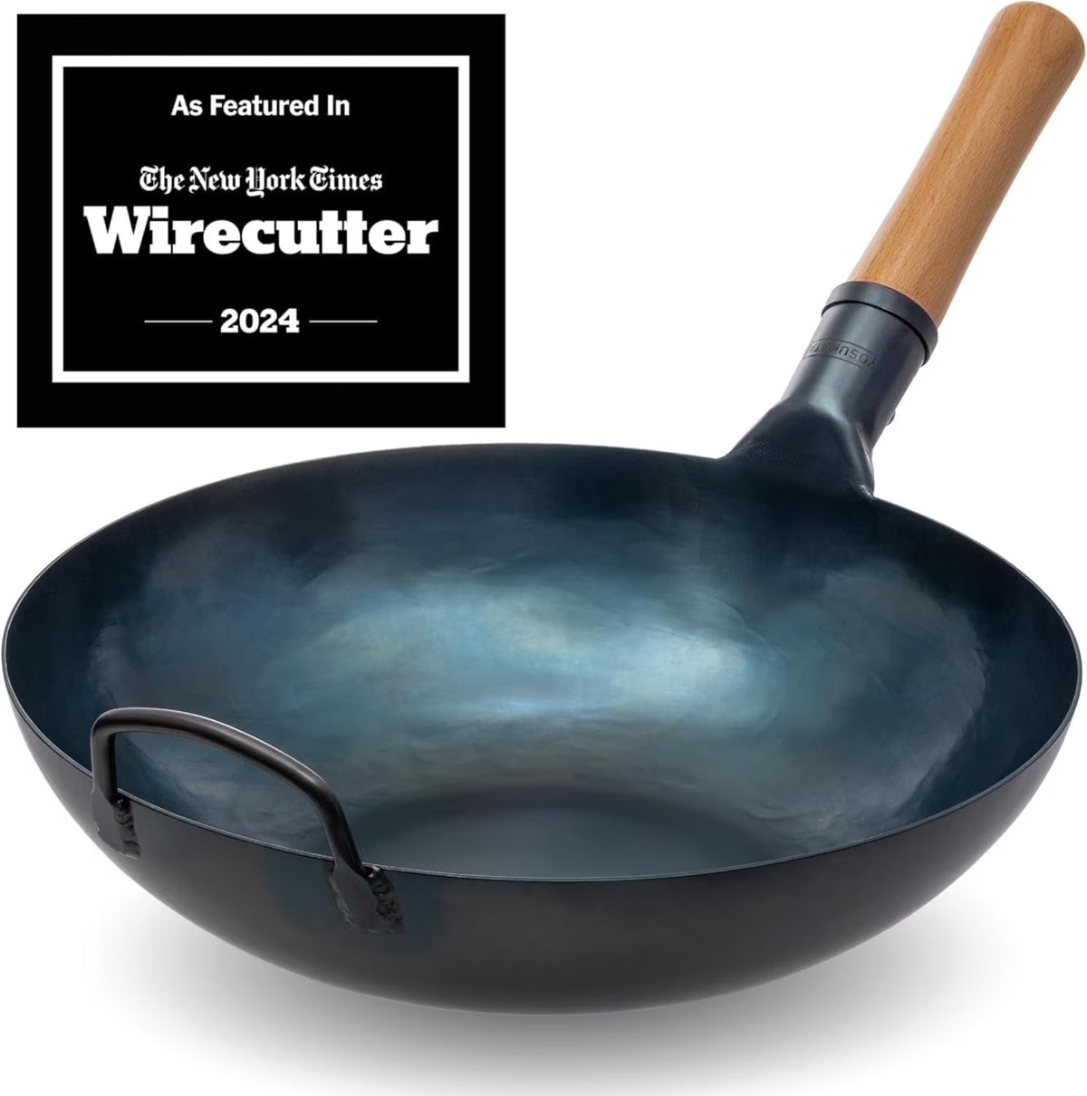 YOSUKATA 13.5" Carbon Steel Wok Pan Pre-Seasoned Flat Bottom Wok for Stir Fry, BBQ & Camping Works with Induction, Gas, Electric & Open Fire