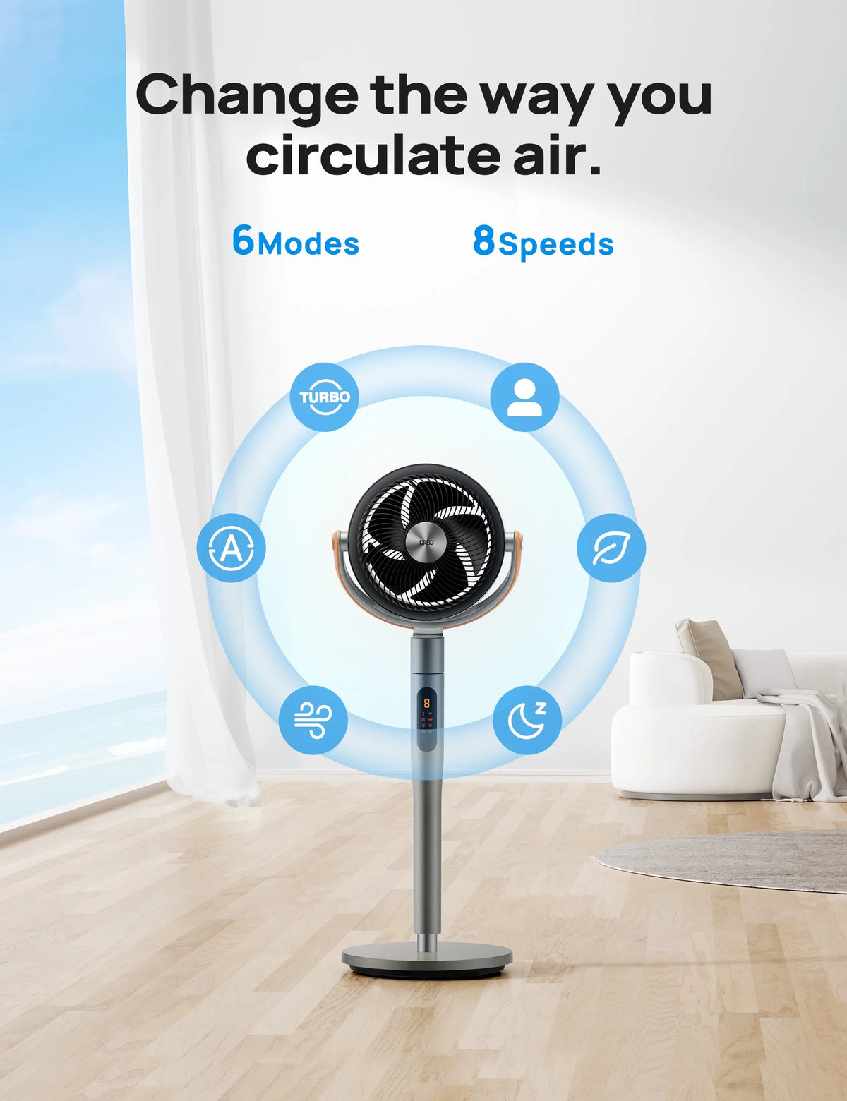 Dreo Pedestal Fan with Remote, 43'' Quiet Standing Fan for Home Bedroom, 120+105 Smart Oscillating Floor Fans with Wi-Fi/Voice Control, Works with Alexa/Google, 6 Modes, 8 Speeds, 12H Timer