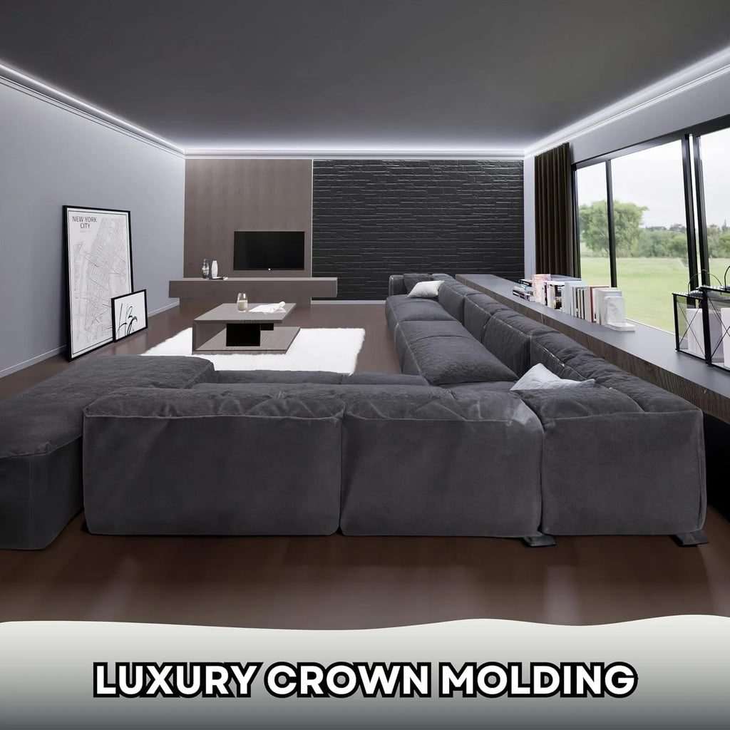 7-Piece 94.5 (55.12 ft) Crown Molding with Duct Kit for Seamless Ambient Home Accent Lighting | Waterproof Channel for Easy LED Strip Installation (CROWN MOLDING WITH LED DUCT)