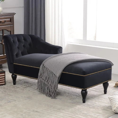 THINK 30,Velvet Chaise Lounge with Rolled Arm, 58” Upholstered Sofa Lounge Chair for Living Room Bedroom