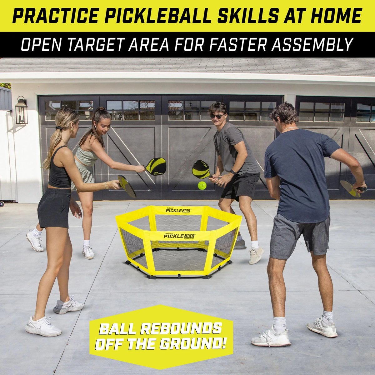 GoSports Pickle 360 Hardcourt Game Set - Pickleball Meets Roundnet - Hard Surface Paddle Ball Game