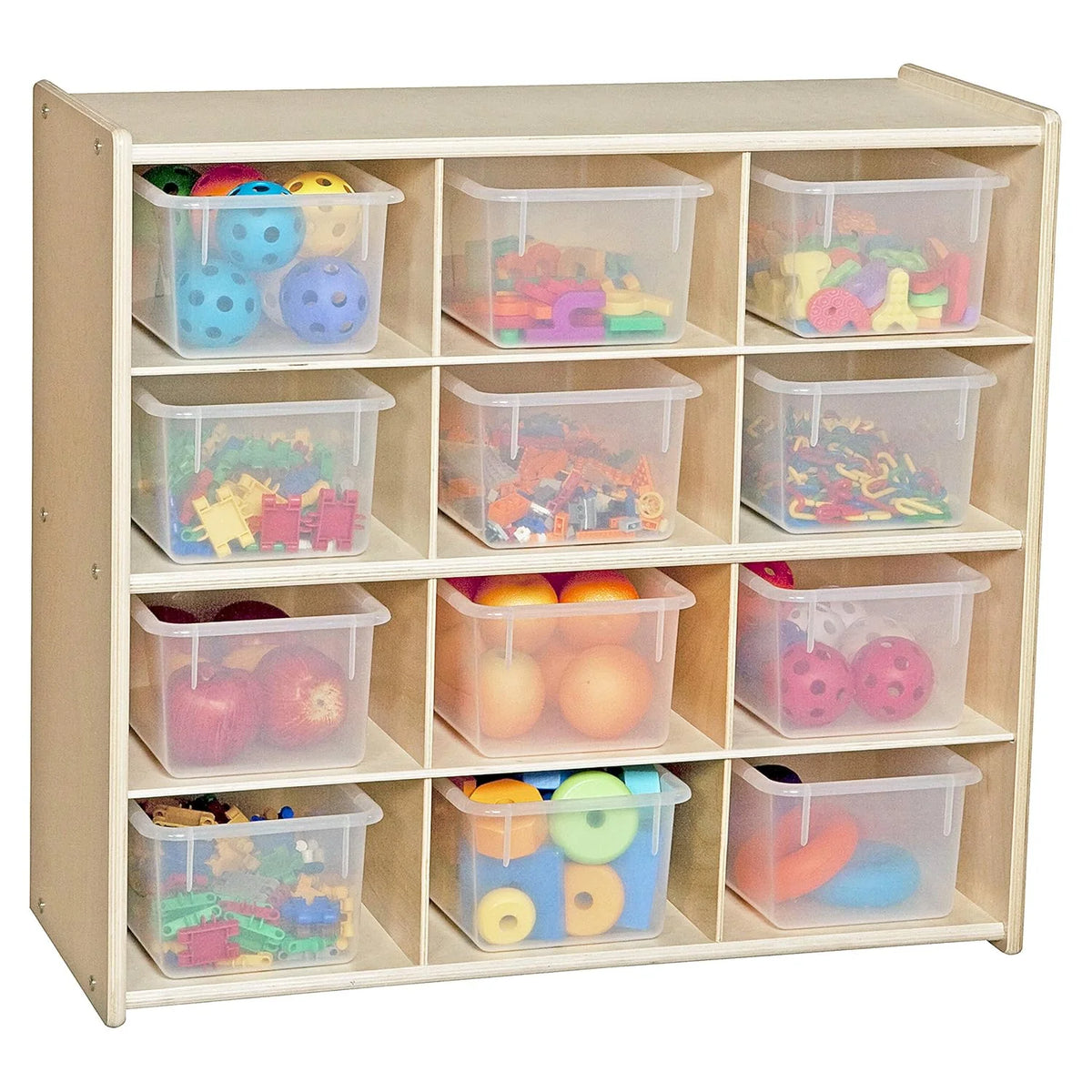 Contender 12-Cubby Storage Unit with Clear Tubs, 12 Compartment Storage Organizer with Daycare Shelves