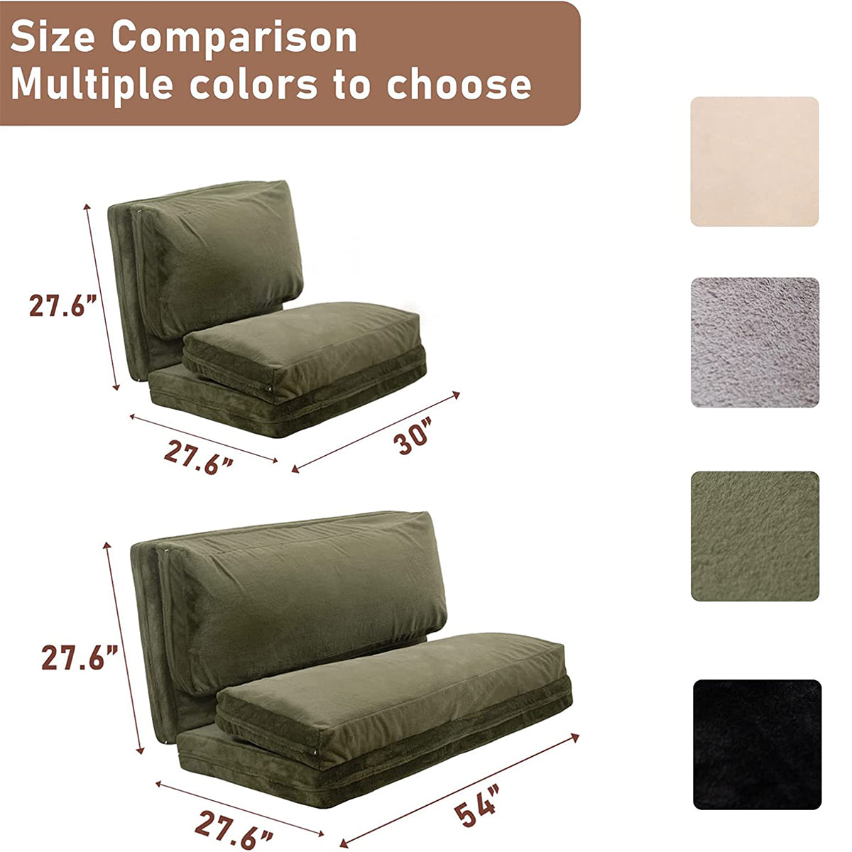 Folding Sofa Bed,Extra Thick and Long Fluffy 4 Position Convertible Flip Lounge Chair,Foam Filling Folding Matress Sofa Bean Bag with Washable Cover,Grey,39x95 Inch