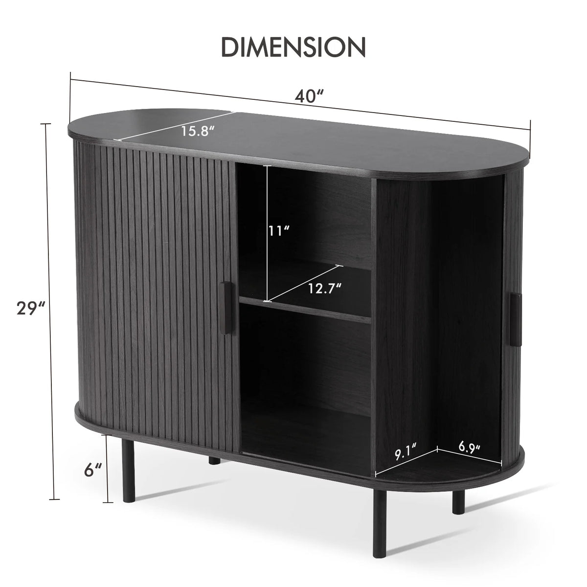 MARNUR Sideboard Buffet Cabinet 40" Storage Cabinet with 2 Sliding Tambour Doors, Adjustable Shelves for Kitchen, Living Room, Hallway, Entryway