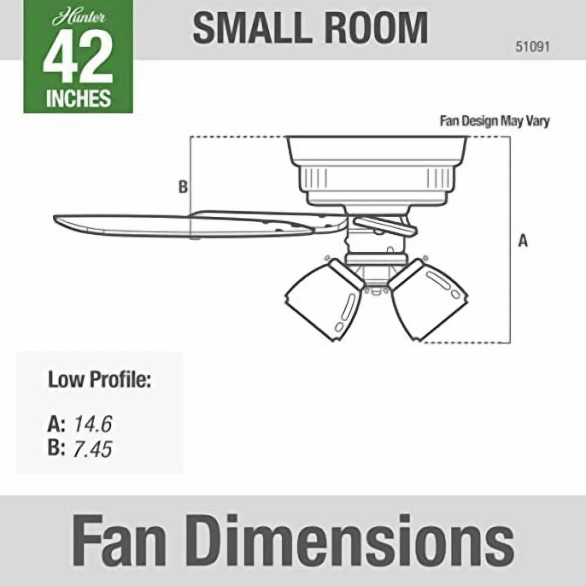 Hunter Fan Company, 51092, 42 inch Builder Brushed Nickel Low Profile Ceiling Fan with LED Light Kit and Pull Chain
