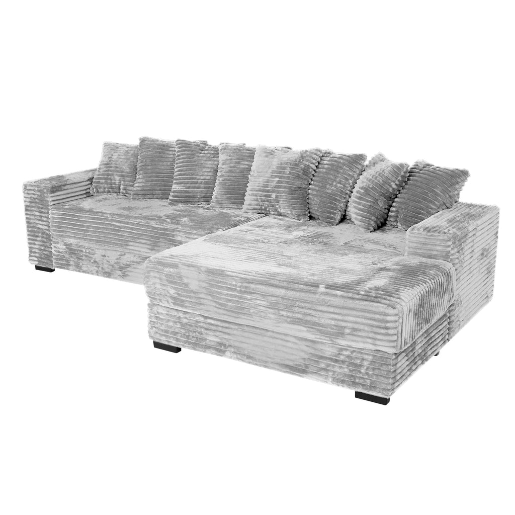 Advwin 110" Oversized L Shaped Sofa with Chaise, Comfy Plush 2-Piece L-Shaped Sectional Couches with 8 Pillows, Soft Fluffy Upholstered Sofa Bed for Living Room Apartment Bedroom, Light Gray