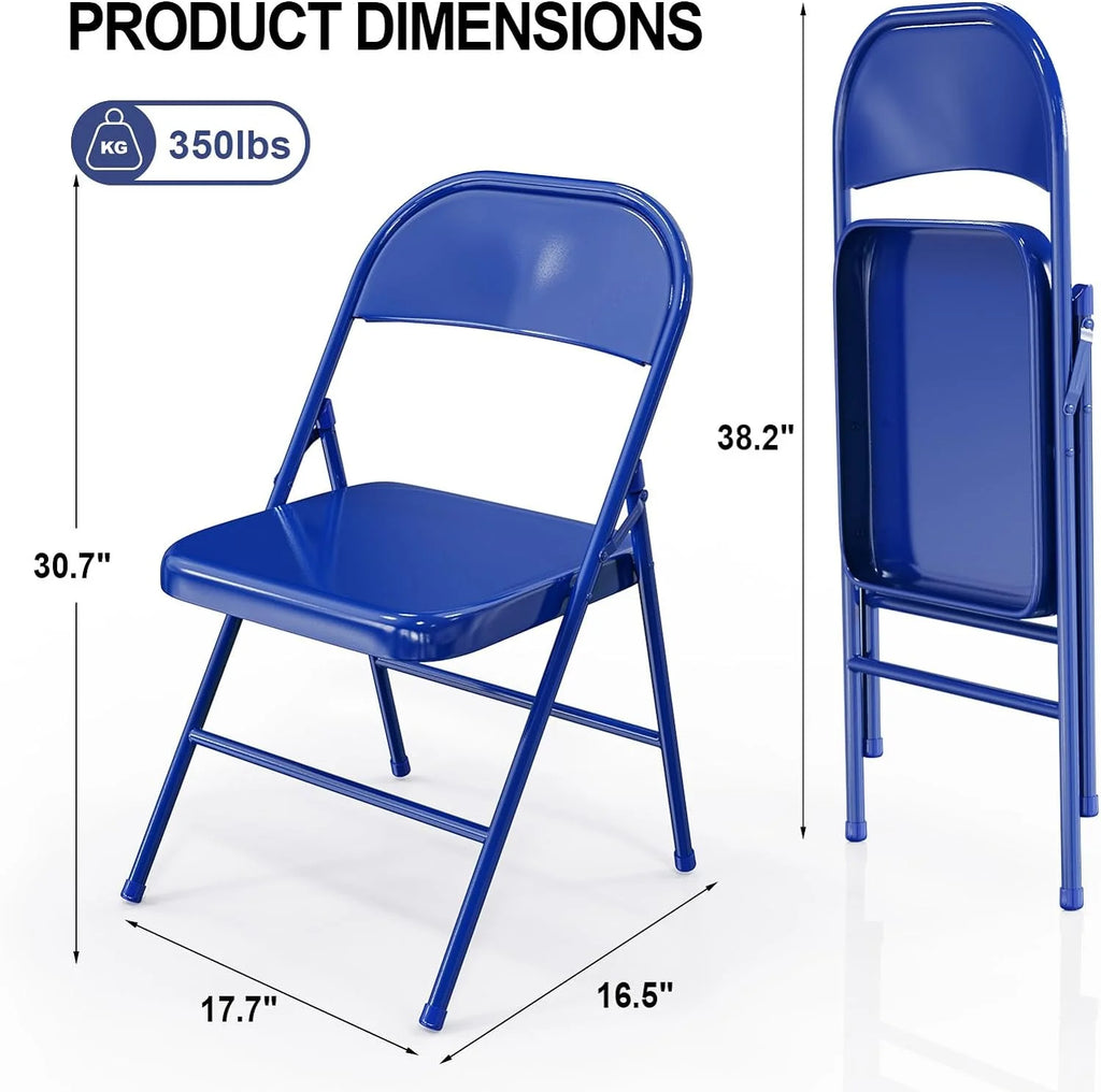 VINGLI Folding Chairs All Steel Metal Frame, Capacity 350 lbs, Durable Portable and Versatile for Indoor Outdoor Use, Black, Set of 8