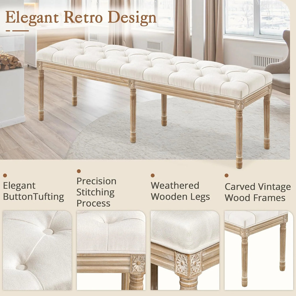 Dycanpo 44'' End of Bed Bench, Vintage Upholstered Bench for Entryway, Wheat