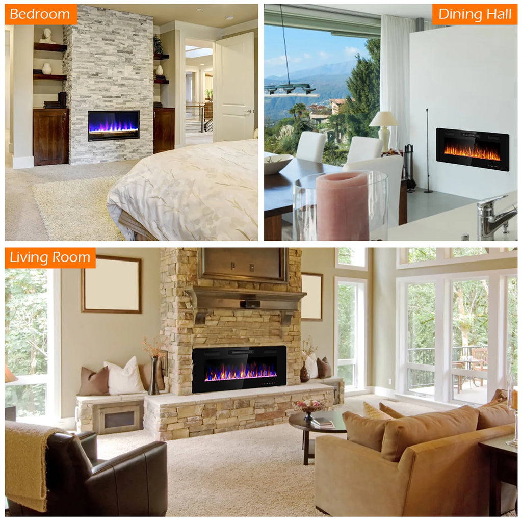 Costway 36'' Electric Fireplace Recessed Ultra Thin Wall-Mounted Heater w/Multicolor Flame