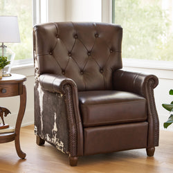 Pioneer Woman Harper Pushback Leather Recliner, Whiskey & Faux Cowhide Upholstery