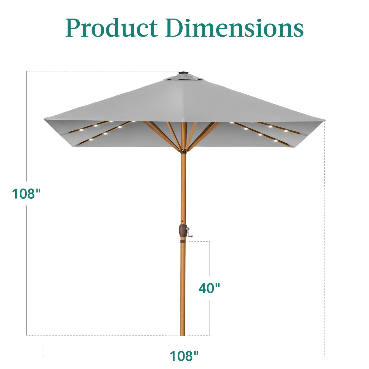 Best Choice Products 9ft Deep Square Solar LED Lighted Patio Umbrella w/ Woodgrain Pattern, UV-Resistant - Black