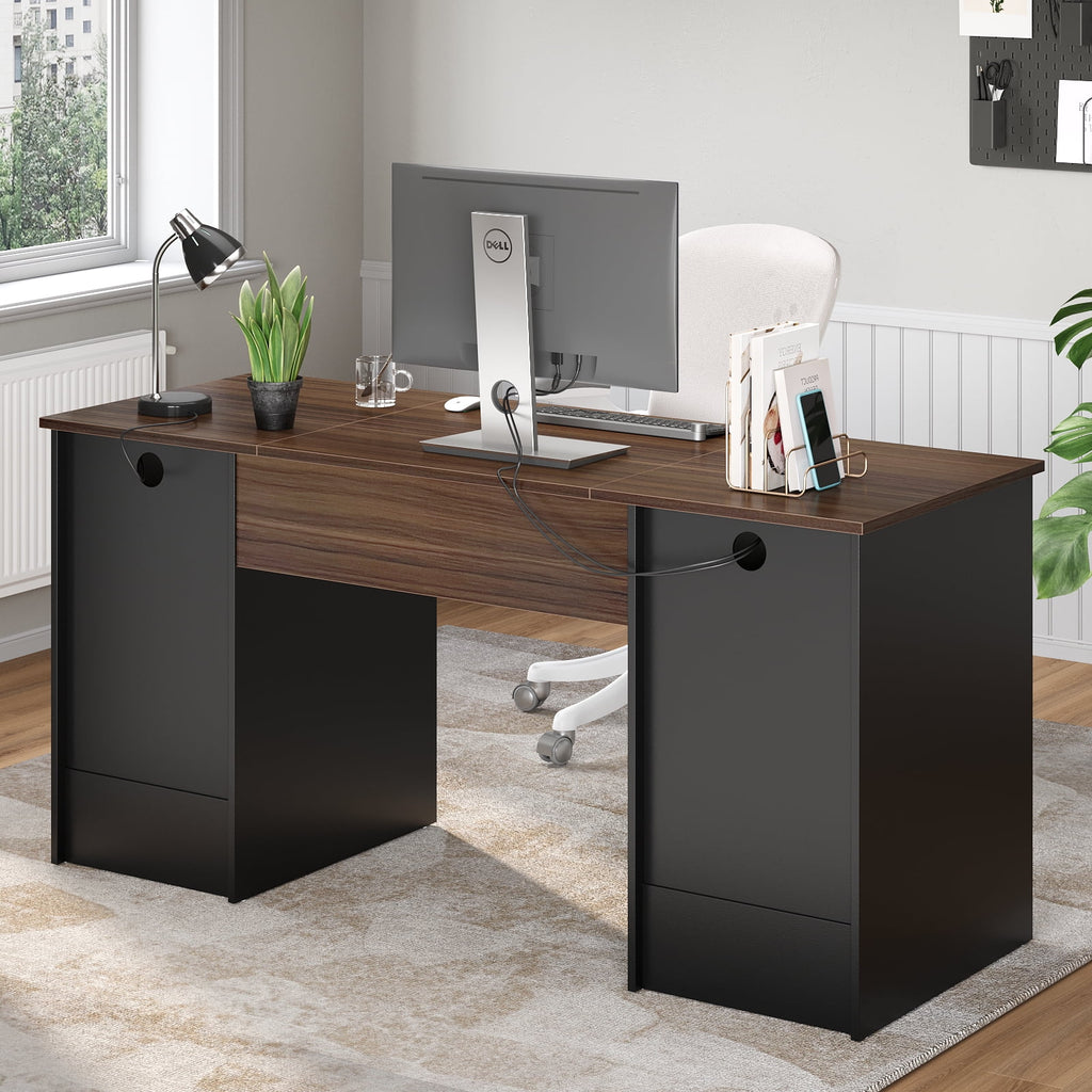 Bestier 59 Computer Desk with 4 Drawers, Office Executive Desk with File Drawer, Keyboard Tray for Home Office, Gray