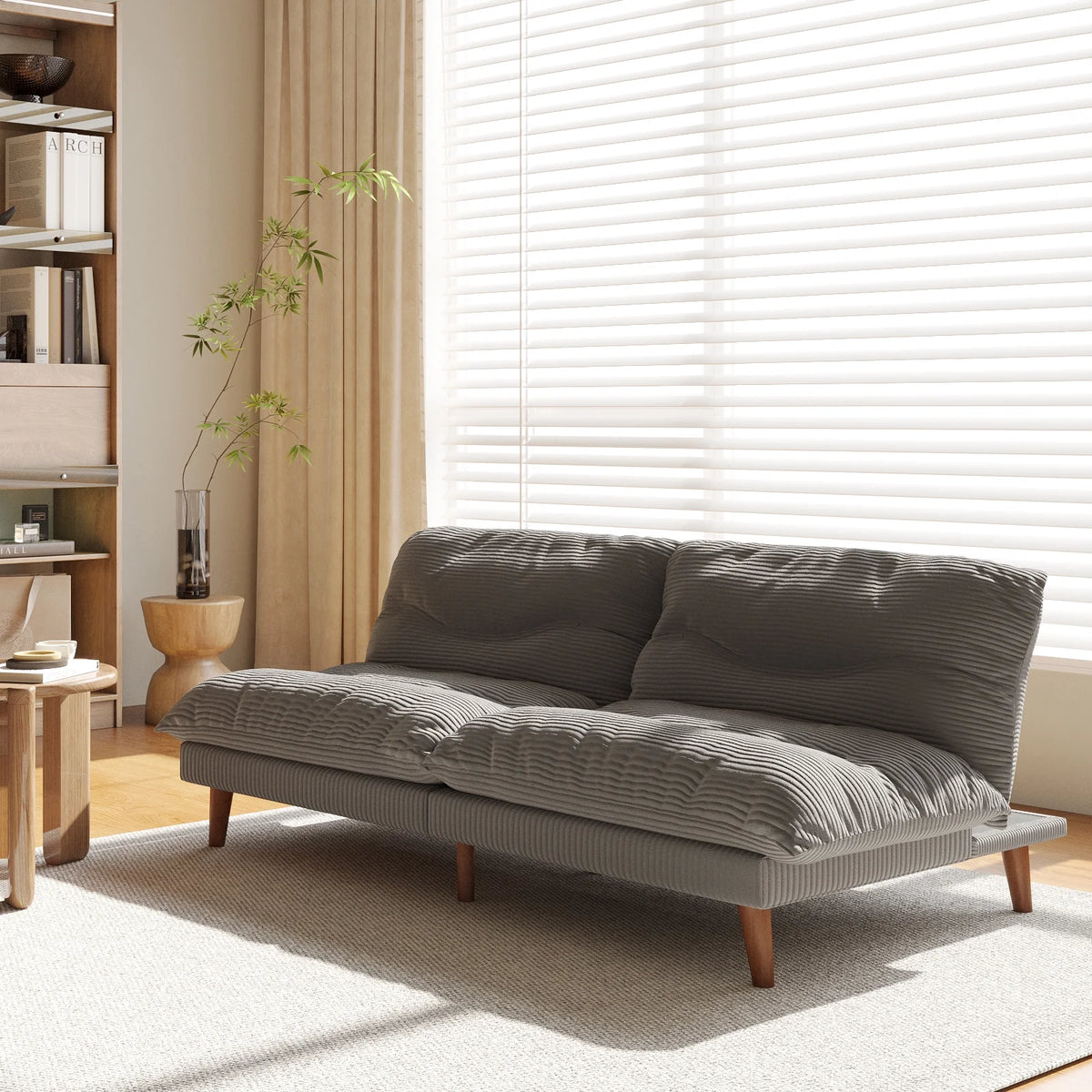 NYBOPAVIS 69" Futon Convertible Sofa Bed, Corduroy Loveseat Sofa Couch for Small Space Green