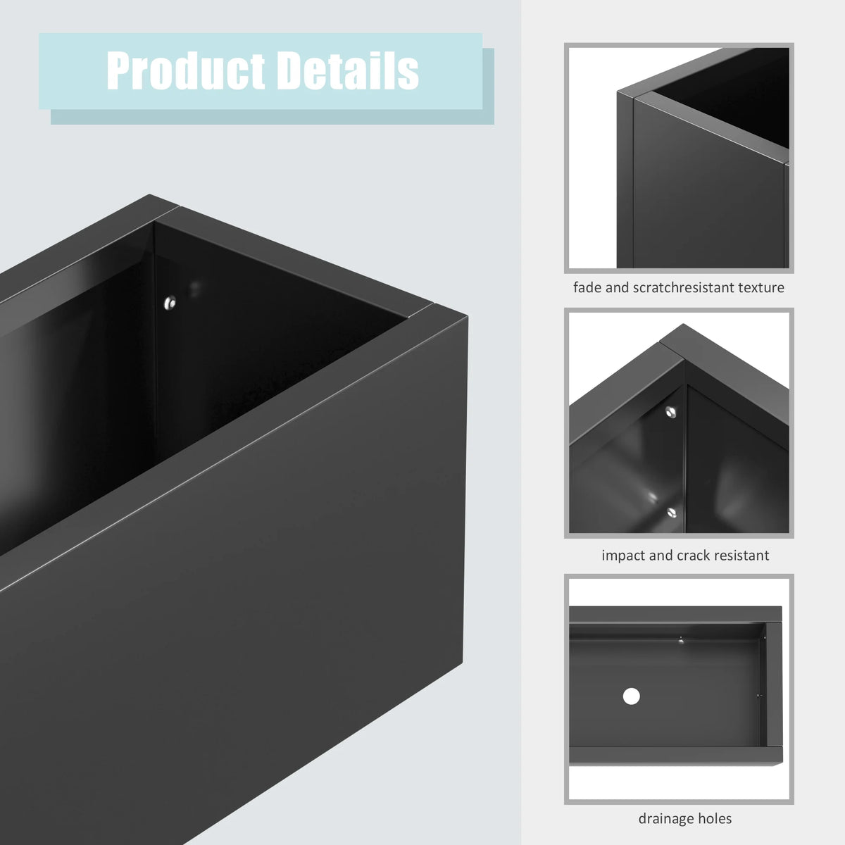 MAYEERTY 36*9*9" Gray Modern Large Rect Metal Planter Box with Drainage Hole for Outdoor Gardening & Balcony