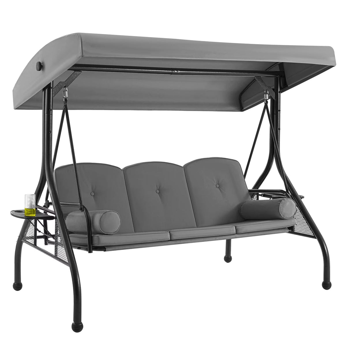 Homrest 3 Seat Outdoor Porch Swing with Adjustable Canopy, Cushions, and Cup Holder - Wine Red