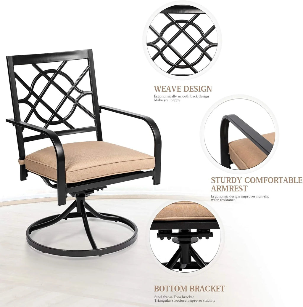 SUNCROWN 5-Piece Outdoor Wrought Iron Chairs and Table Patio Dining Furniture Set - 4 Stackable Metal Chairs, 1 Steel Slat Bistro Table and 1 Sky Blue 9Ft Patio Umbrella for Garden Backyard Deck