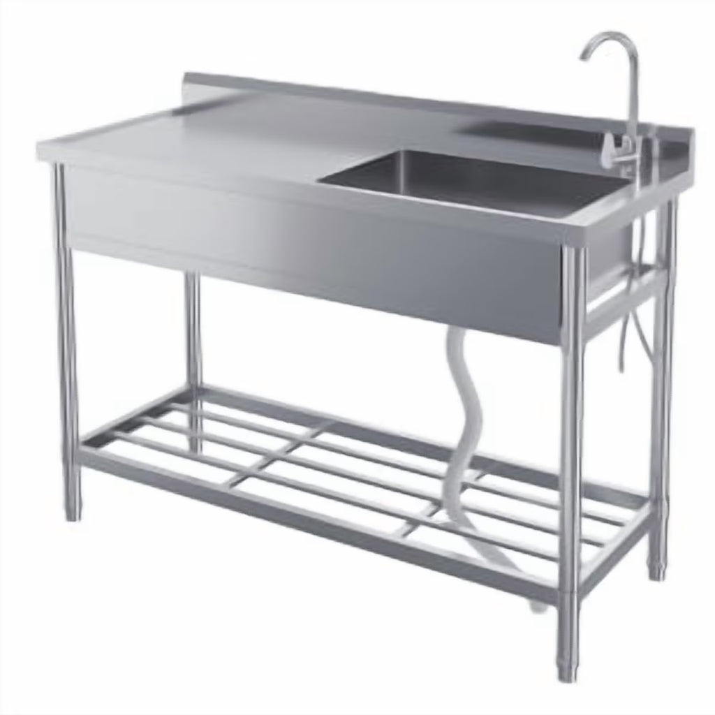 Stainless Steel Outdoor Sink,Freestanding Single Bowl Utility Sinks with Cold/Hot Water Pipe,Storage Shelf,Faucet and Adjustable Legs,Outdoor Sink Station with Storage Shelf for Backyard,Restaurant