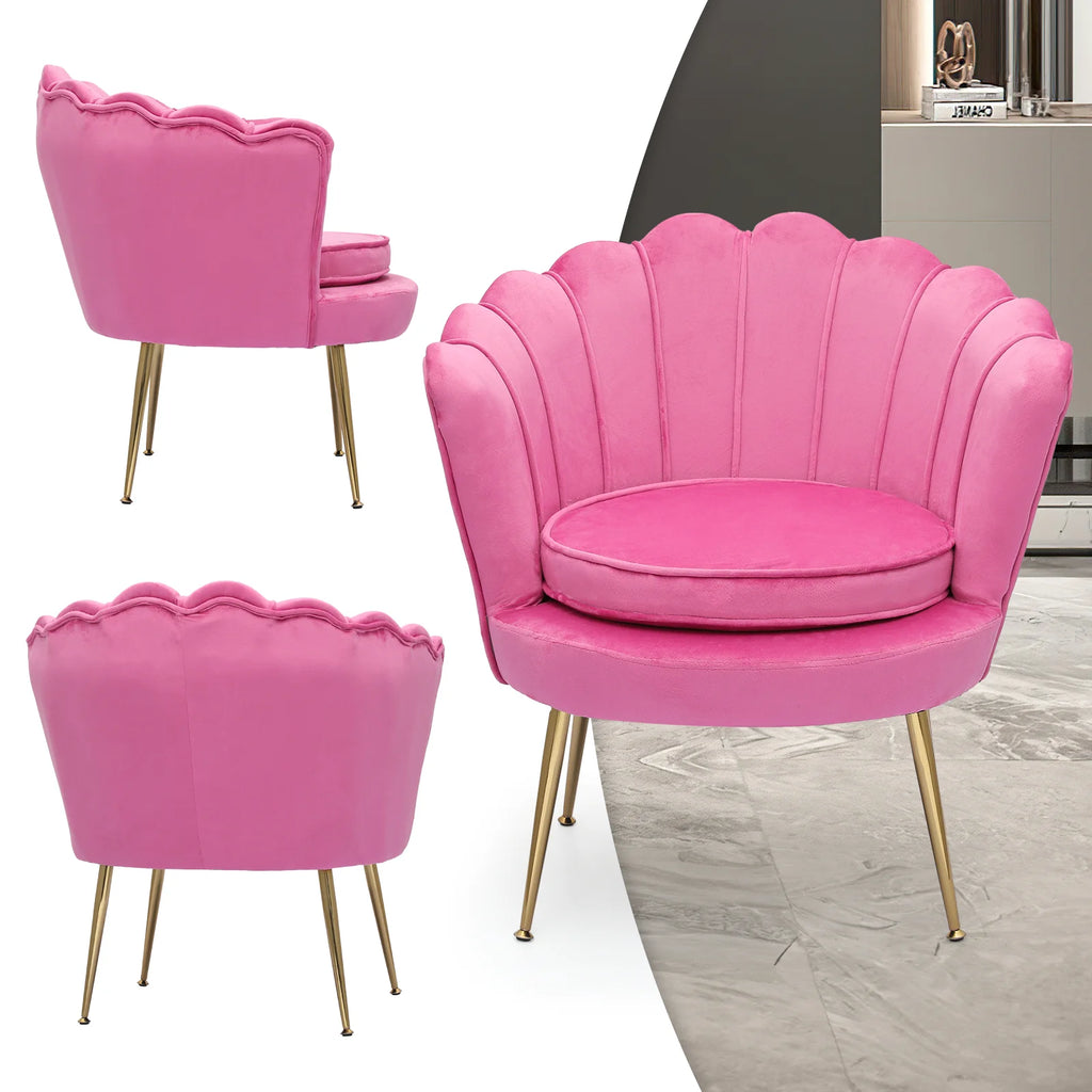 MoNiBloom Set of 2 Velvet Tufted Accent Chair with Pillow and Stool, Upholstered Modern Single Sofa Side Chair with Padded Seat and Golden Metal Legs, Living Room Armchair, Black