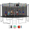 KOFUN Trampoline for Adults and Kids, 16FT 15FT 14FT 12FT 10FT 8FT Trampoline with Basketball Hoop, Enclosure Net, Ladder, Light, Anchor Kits, Heavy Duty Outdoor Backyard Trampolines, Black