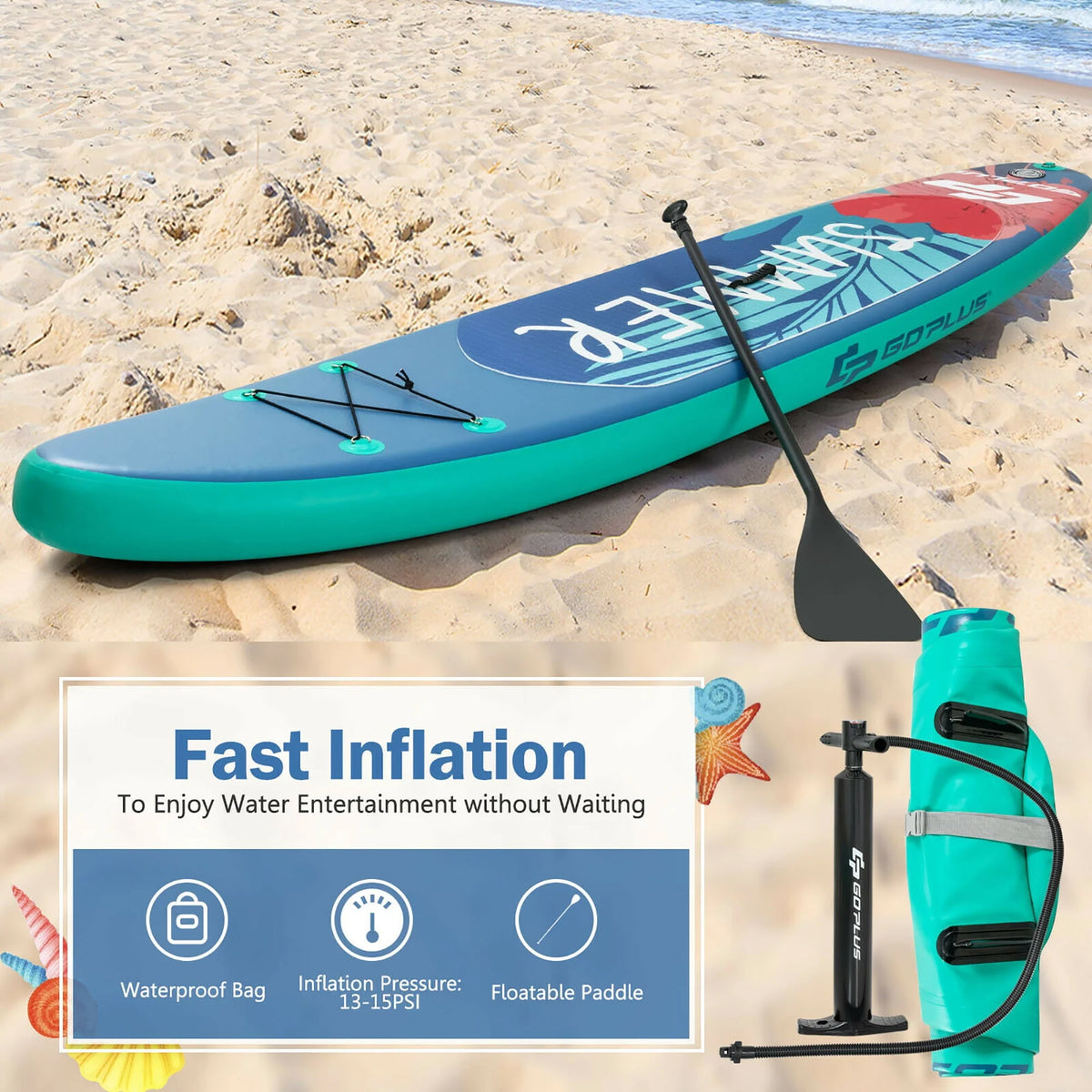 Goplus 11ft Inflatable Stand Up Paddle Board with Backpack Leash Aluminum Paddle