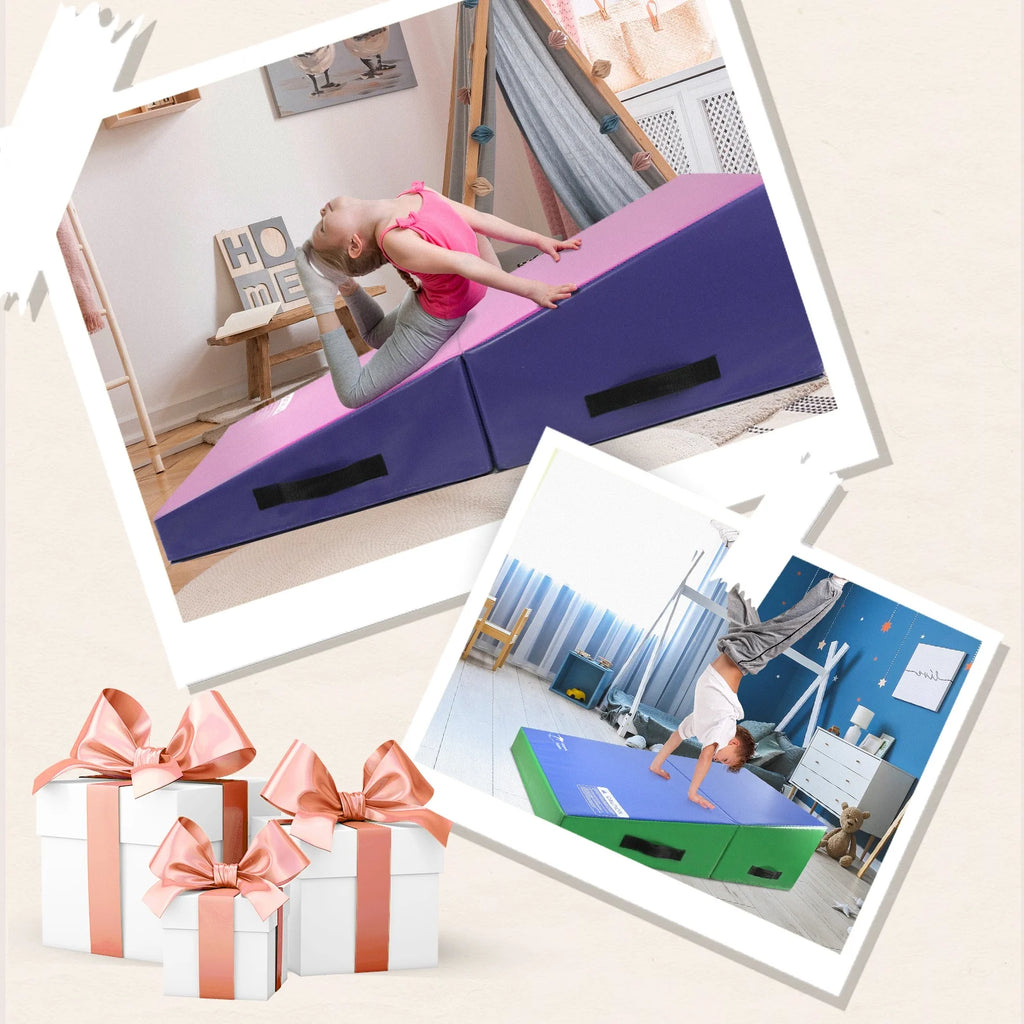 Kangaroo Hoppers Incline Gymnastics Mat, 48 x24 x14 Folding Wedge for Kids Tumbling, Skill Training, Multiple Colors Cheese Mat for Gymnastics, Home Gym Exercise