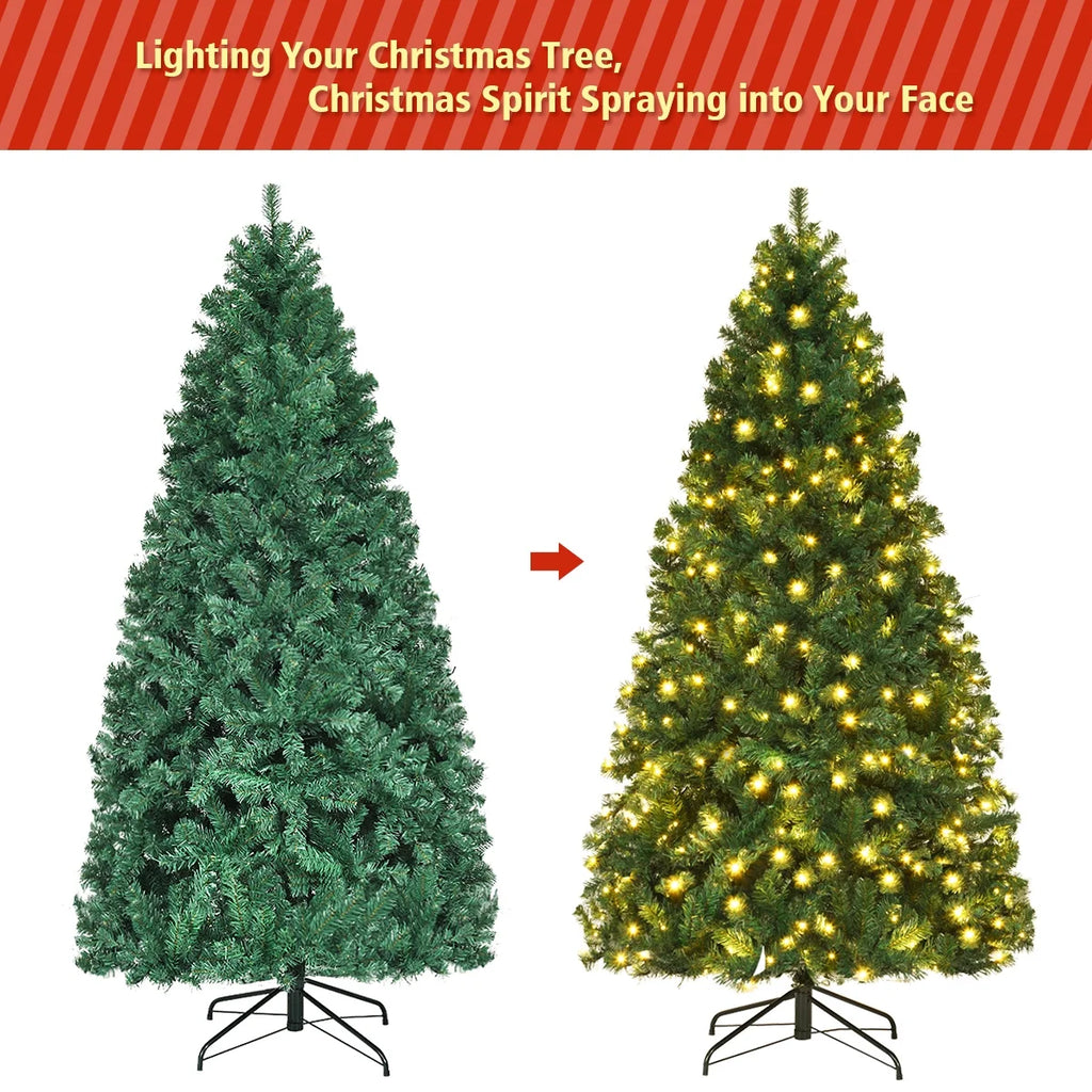 Costway 7Ft Pre-Lit PVC Hinged Christmas Tree 300 LED Lights Green