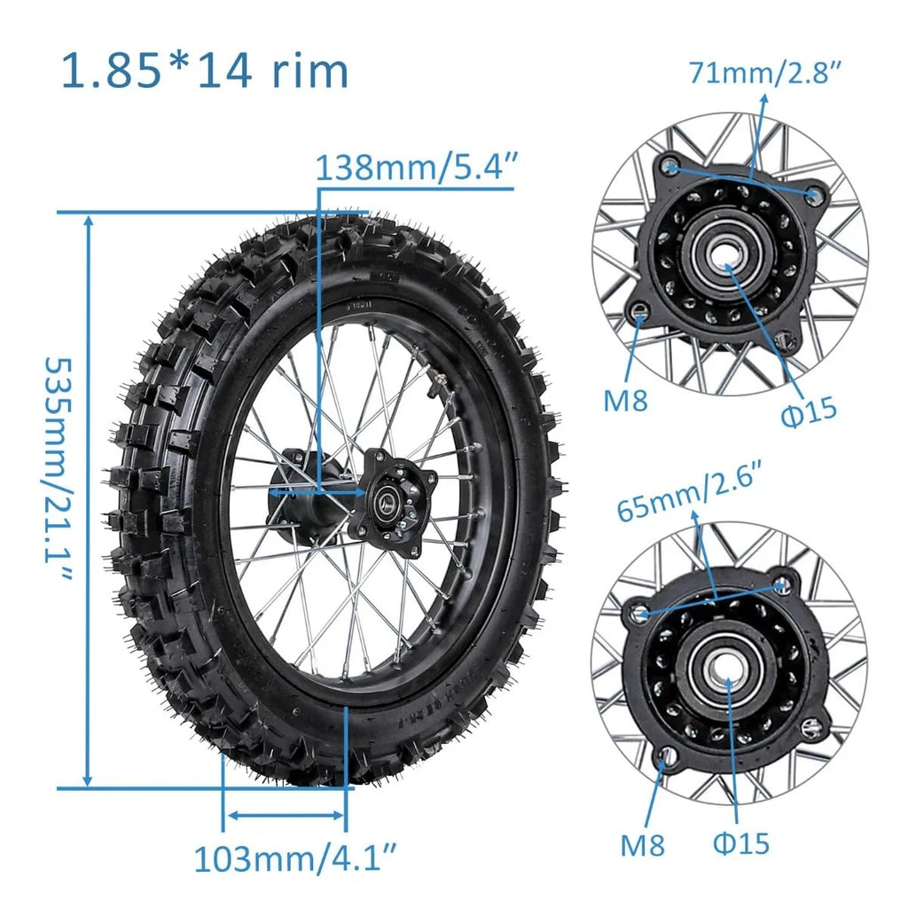 Complete Front Rear Wheel Kit 17" & 14" Dirt Bike Wheels 70/100-17, 90/100-14 Tire 1.6x17 1.85x14 Rim + Front Forks Triple Tree + Rear Swing Arm for Pit Bike Taotao SSR 125cc 140cc YZ85 CR85