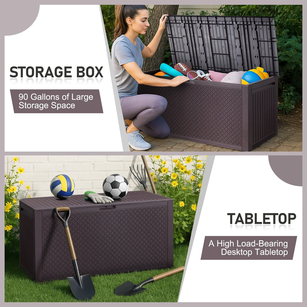 Ktaxon 90 gal Outdoor Garden Plastic Storage Deck Box Gray