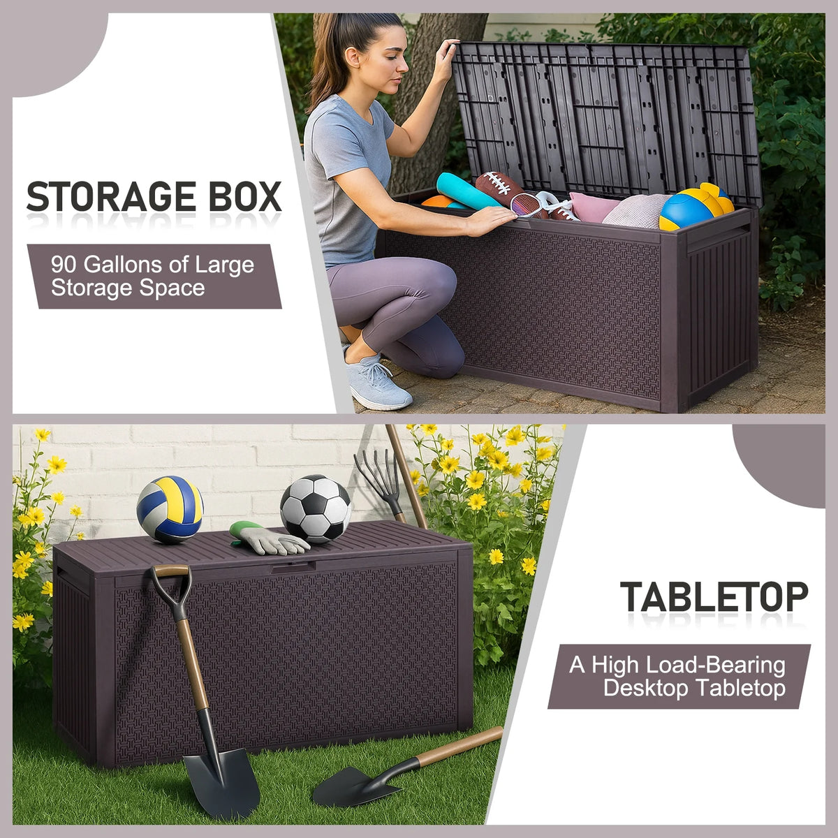 Ktaxon 90 gal Outdoor Garden Plastic Storage Deck Box Gray